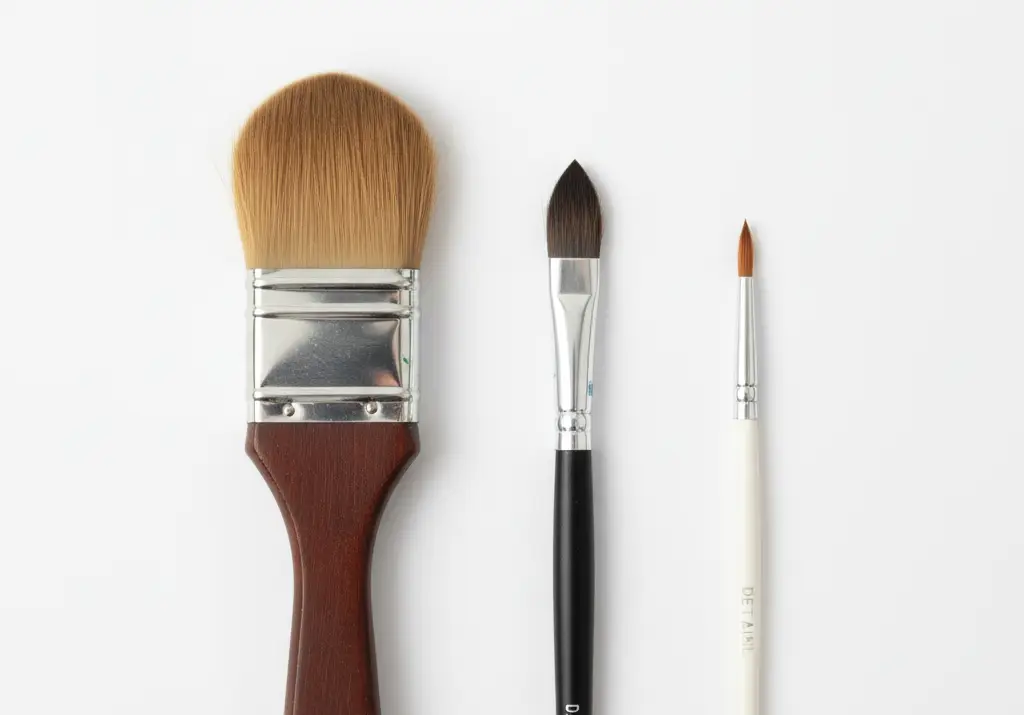 Trzy podstawowe pędzle do akwareli: duży, średni i mały okrągły.