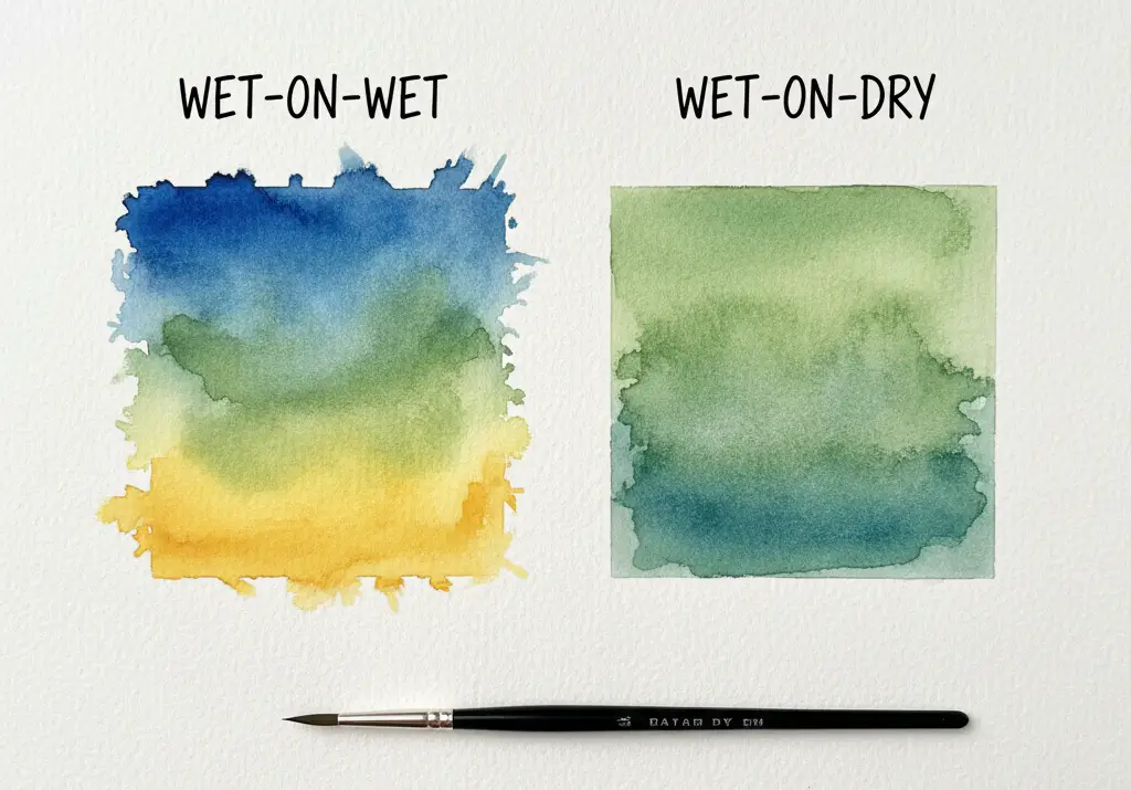 Porównanie technik akwarelowych: mokre na mokre kontra mokre na suche.