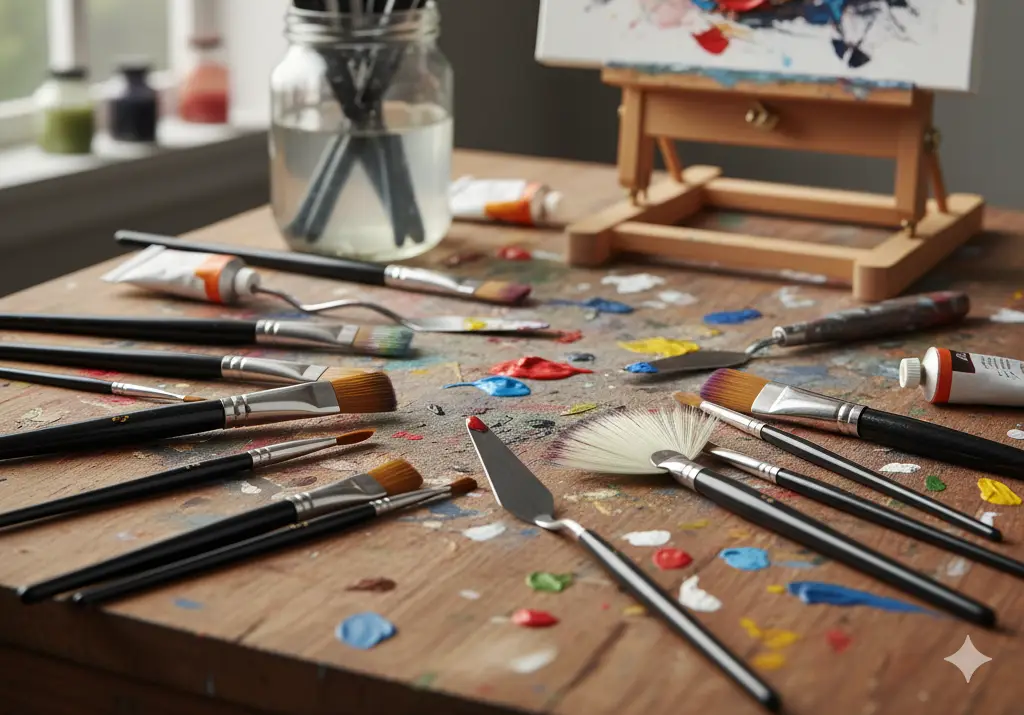 Rodzaje pędzli do malowania akrylami w różnych kształtach i rozmiarach