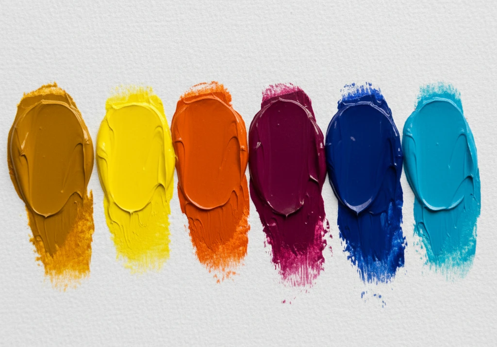 Porównanie ciepłych i zimnych odcieni kolorów podstawowych: żółtego, czerwonego i niebieskiego.