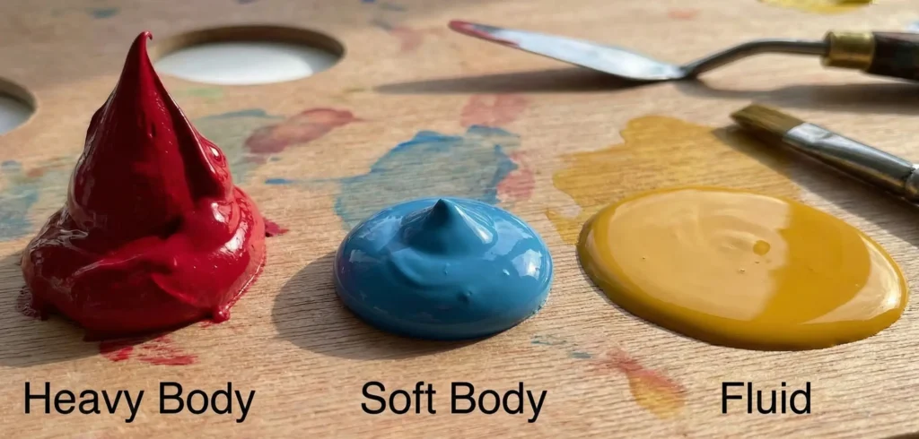 Porównanie konsystencji farb akrylowych: Heavy Body, Soft Body i Fluid